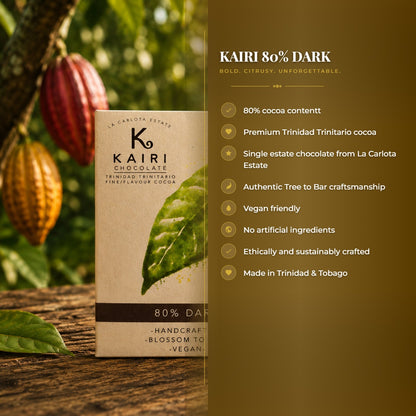 Kairi 80% Dark Chocolate | Tree to Bar Single Estate Vegan Chocolate from Trinidad