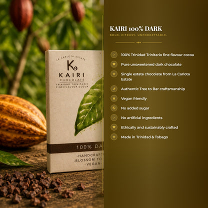 Kairi 100% Dark Chocolate | Pure Tree to Bar Single Estate Vegan Chocolate from Trinidad