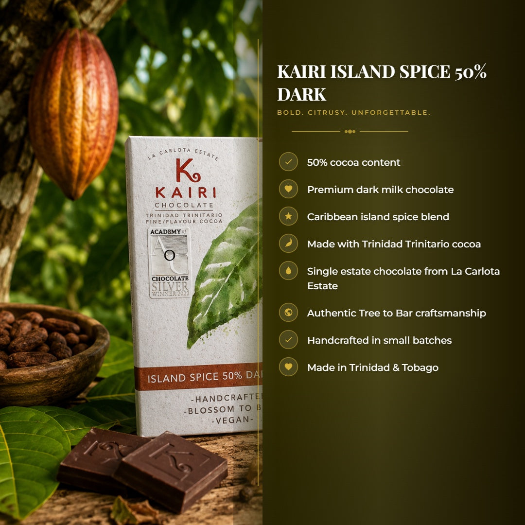 Kairi Island Spice 50% Dark Milk Chocolate | Caribbean Tree to Bar Chocolate from Trinidad