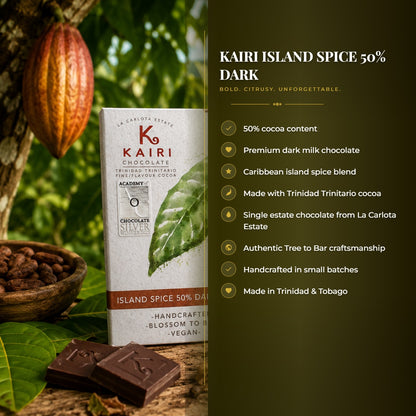 Kairi Island Spice 50% Dark Milk Chocolate | Caribbean Tree to Bar Chocolate from Trinidad