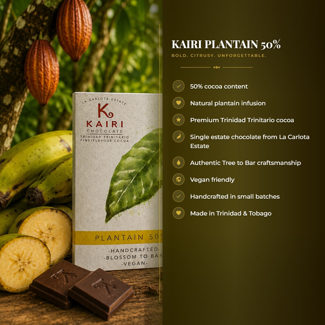 Kairi Plantain 50% Vegan Chocolate | Tree to Bar Single Estate Chocolate from Trinidad