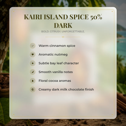 Kairi Island Spice 50% Dark Milk Chocolate | Caribbean Tree to Bar Chocolate from Trinidad