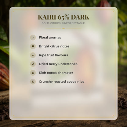 Kairi 65% Dark Chocolate with Roasted Cocoa Nibs | Tree to Bar Single Estate Vegan Chocolate